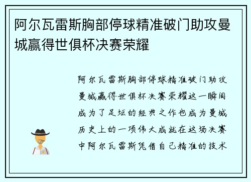 阿尔瓦雷斯胸部停球精准破门助攻曼城赢得世俱杯决赛荣耀 阿尔瓦雷斯胸部停球精准破门助攻曼城赢得世俱杯决赛荣耀